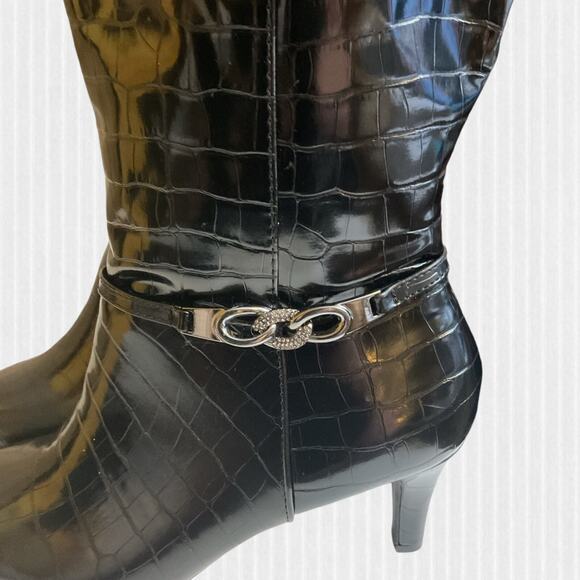 Karen Scott Boots Women Black SZ 7.5M Hanna Croc Wide-Calf Knee High Silver - Picture 7 of 15
